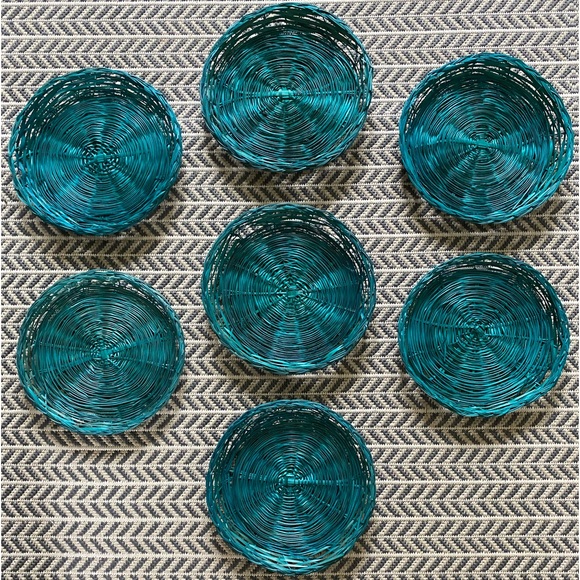 Vintage Woven Teal Paper Plate Holders Set of 7 - Picture 1 of 17